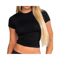 Camiseta Feminina Vintage Y2K, Cropped, Manga Curta, Gola Redonda, Estilo Casual De Verão, Moda Camiseta Feminina Vintage Y2K, Cropped, Manga Curta, Gola Redonda, Estilo Casual De Verão, Moda