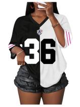 Camiseta feminina WDIRARA Color Block com decote em V branca