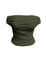 Camiseta feminina WDIRARA plus size Off Shoulder verde militar