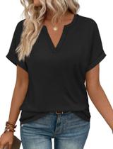 Camiseta Feminina WIHOLL Preta com Decote V e Manga Curta