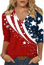 Camiseta Feminina Woffccrd Manga 3/4 Decote V XL Camiseta Feminina Woffccrd Manga 3/4 Decote V XL