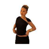 Camiseta Feminina Y2K Dulzura Com Gola Assimétrica E Mangas Curtas Em Metal, Casual E Elegante Para