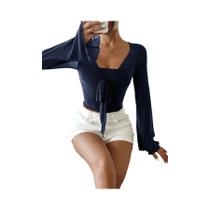 Camiseta Feminina Y2k Floral Com Decote Em V, Malha Com Renda E Manga Flare, Vestido De Festa Na