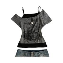 Camiseta Feminina Y2K Slim Fit Com Estampa, Manga Curta, Vintage, Com Decote Halter E Amarração.