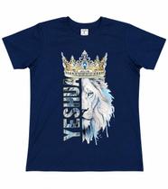Camiseta Feminina Yeshua Leão Coroado Azul Marinho 100% Algodão Conforto