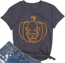 Camiseta feminina Ymoshoe Halloween Pumpkin com estampa Jack-O-Lantern
