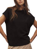 Camiseta feminina Yozazzy casual de algodão solto, preta, tamanho P