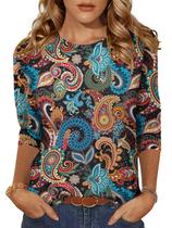 Camiseta feminina Zeagoo, folgada, manga 3/4, gola redonda Camiseta feminina Zeagoo, folgada, manga 3/4, gola redonda