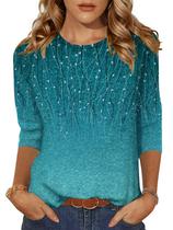 Camiseta feminina Zeagoo, gola redonda, manga 3/4, primavera e verão