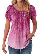 Camiseta feminina Zeagoo, gola redonda, manga curta, azul, floral, 3GG