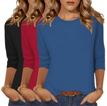 Camiseta feminina Zeagoo, manga 3/4, de verão, solta, pacote com 3