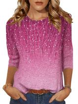 Camiseta feminina Zeagoo, tamanho grande, manga 3/4, XXXL