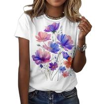 Camiseta feminina ZOCANIA com estampa floral, mistura de algodão, blusa casual