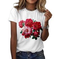 Camiseta feminina ZOCANIA com estampa floral, mistura de algodão, blusa casual Camiseta feminina ZOCANIA com estampa floral, mistura de algodão, blusa casual
