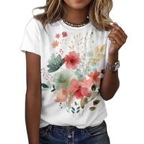 Camiseta feminina ZOCANIA com estampa floral, mistura de algodão, blusa casual