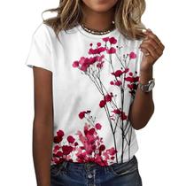 Camiseta feminina ZOCANIA com estampa floral, mistura de algodão, blusa casual