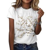 Camiseta feminina ZOCANIA com estampa floral, mistura de algodão, blusa casual Camiseta feminina ZOCANIA com estampa floral, mistura de algodão, blusa casual