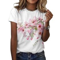 Camiseta feminina ZOCANIA com estampa floral, mistura de algodão, blusa casual Camiseta feminina ZOCANIA com estampa floral, mistura de algodão, blusa casual