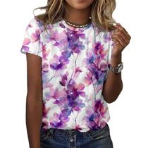 Camiseta feminina ZOCANIA com estampa floral, mistura de algodão, blusa casual