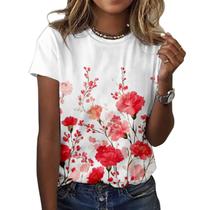 Camiseta feminina ZOCANIA com estampa floral, mistura de algodão, blusa casual