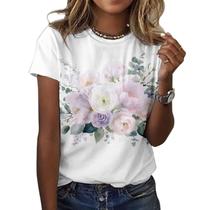 Camiseta feminina ZOCANIA com estampa floral, mistura de algodão, blusa casual