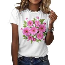 Camiseta feminina ZOCANIA com estampa floral, mistura de algodão, blusa casual