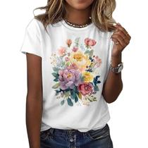 Camiseta feminina ZOCANIA com estampa floral, mistura de algodão, blusa casual