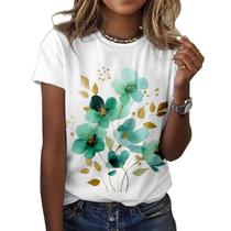 Camiseta feminina ZOCANIA com estampa floral, mistura de algodão, blusa casual