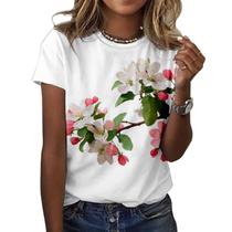 Camiseta feminina ZOCANIA com estampa floral, mistura de algodão, blusa casual