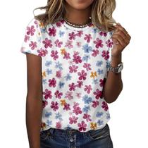 Camiseta feminina ZOCANIA com estampa floral, mistura de algodão, blusa casual