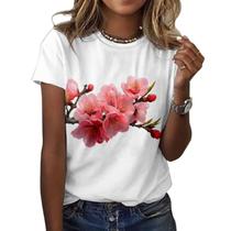 Camiseta feminina ZOCANIA com estampa floral, mistura de algodão, blusa casual Camiseta feminina ZOCANIA com estampa floral, mistura de algodão, blusa casual