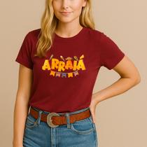 Camiseta Festa Junina Estampa Arraiá Bandeirinha Feminina São João Arraiá Estampa Caipira Algodão