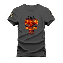 Camiseta Fire Caveira Algodão Confortável Estampada Gola Redonda