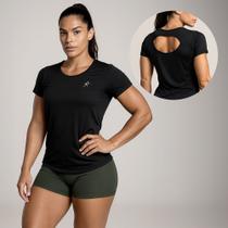Camiseta Fitness Dryfit Feminina com Abertura nas Costas Poliamida Corrida -