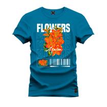 Camiseta Flowers Plus Size Grande 30.1 Penteada Estampa Digital