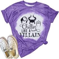 Camiseta FLOYU Chillin Like a Villain para Halloween para mulheres Camiseta FLOYU Chillin Like a Villain para Halloween para mulheres