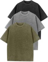 Camiseta Flygo Acid Washed Oversize Loose Fit, pacote com 3 unidades para homens