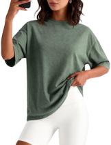 Camiseta Flygo Oversized para mulheres de algodão, manga curta, verde exército Camiseta Flygo Oversized para mulheres de algodão, manga curta, verde exército