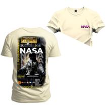 Camiseta Folha Spacial Frente Costas Algodão Confortável Estampada Gola Redonda