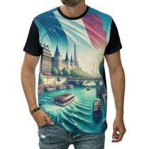 Camiseta França Bandeira Rio Sena Oceano País Nação Paris Camiseta França Bandeira Rio Sena Oceano País Nação Paris