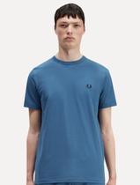 Camiseta Fred Perry Masculina Regular Ringer Logo Azul Médio Camiseta Fred Perry Masculina Regular Ringer Logo Azul Médio