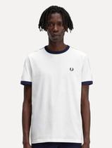 Camiseta Fred Perry Masculina Regular Taped Ringer Branca Camiseta Fred Perry Masculina Regular Taped Ringer Branca