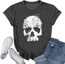Camiseta Fuaili Skull para mulheres, camisetas vintage com estampa gótica Camiseta Fuaili Skull para mulheres, camisetas vintage com estampa gótica