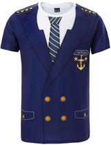 Camiseta Funny World Captain Costume para homens azul tamanho GG