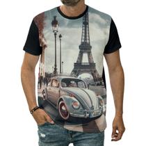 Camiseta Fusca Azul Em Frente A Torre Eiffel Carro Clássico
