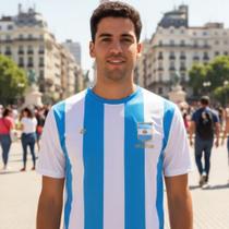 Camiseta Futebol Argentina Dry Fit Masculina Azul Branca Treino e Jogo Futsal