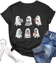 Camiseta FYAPHION Halloween Teacher Ghost Reading Books Feminina Camiseta FYAPHION Halloween Teacher Ghost Reading Books Feminina