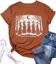 Camiseta FYAPHION Halloween Witch Girls Camiseta laranja XXL Camiseta FYAPHION Halloween Witch Girls Camiseta laranja XXL
