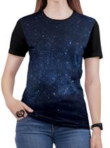 Camiseta Galaxia Feminina Planeta Espaco blusa Azul