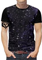Camiseta Galaxia Masculina Espaço Planetas Blusa Preto